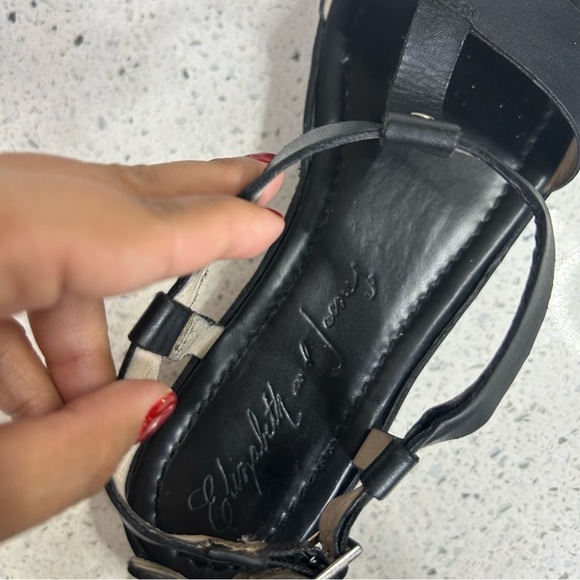 Elizabeth And James Cree Ankle Strap Black Leather Platform Sandals​​ - Picture 3 of 9